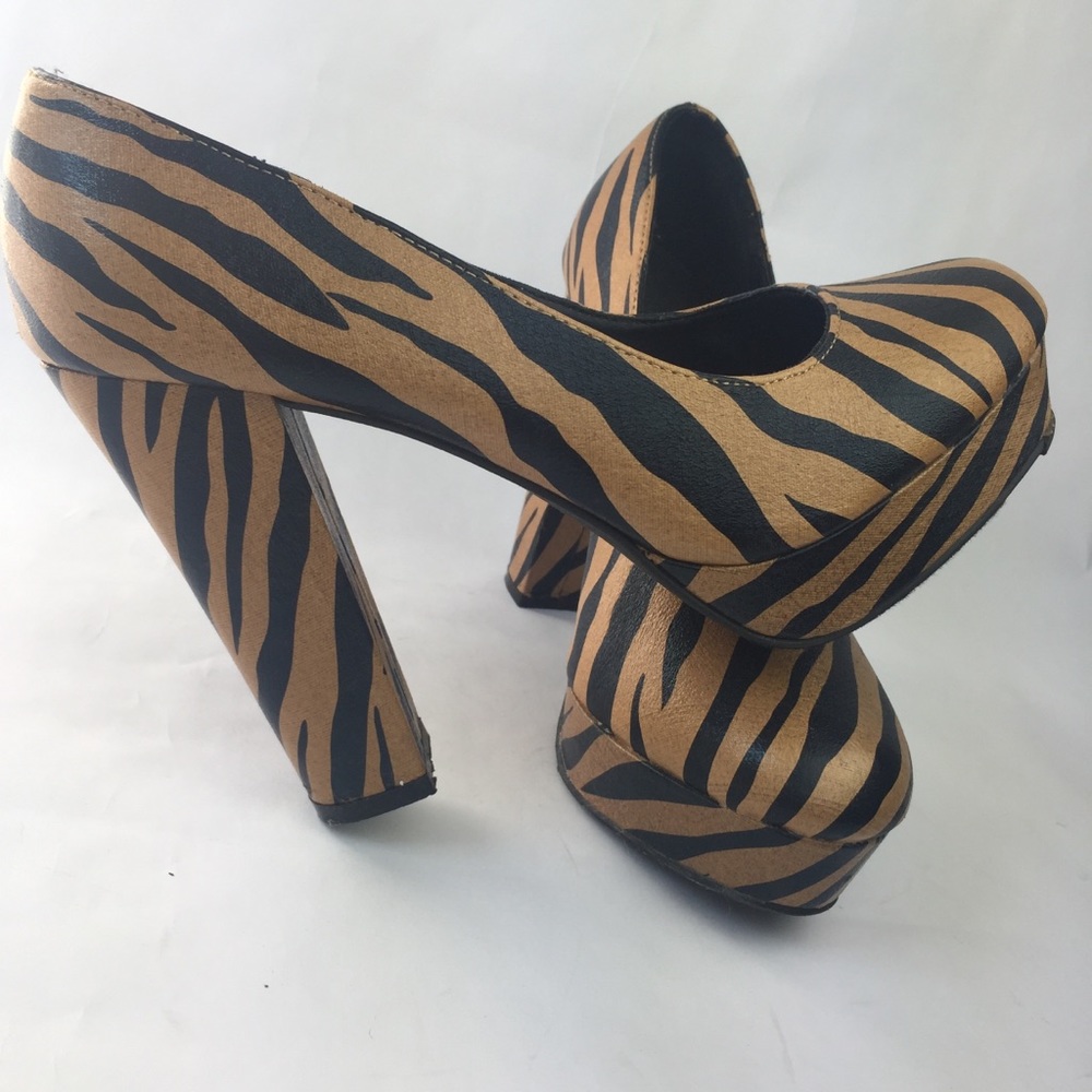 Zebra print brown heels